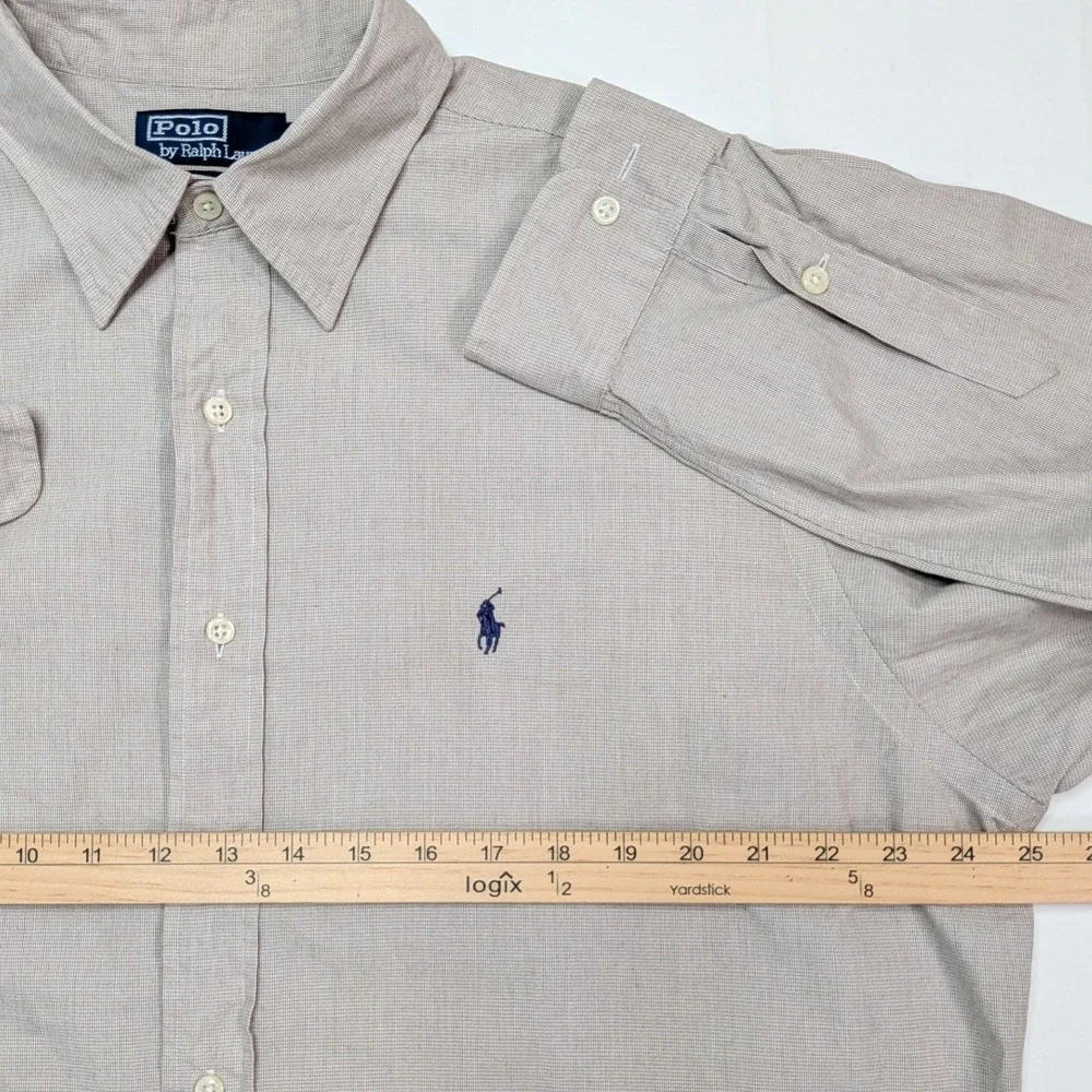 Polo Ralph Lauren Lowell Sport Shirt Men's L Beige Check Button Up Cotton LS